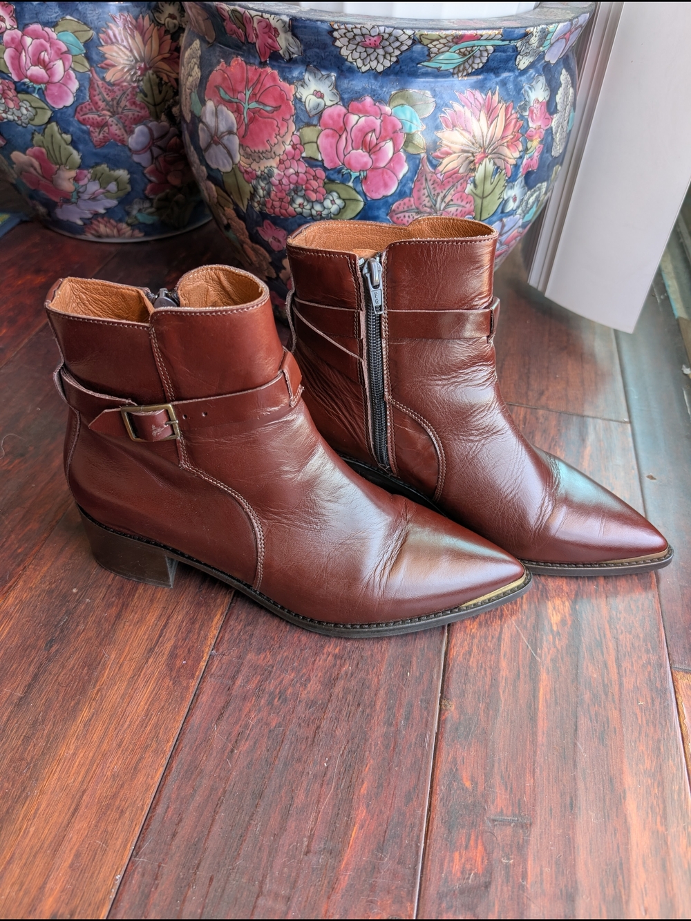 Jonak Paris Pointed Toe Heeled Boots In Brown Metal Toe Size 38, 7.5
